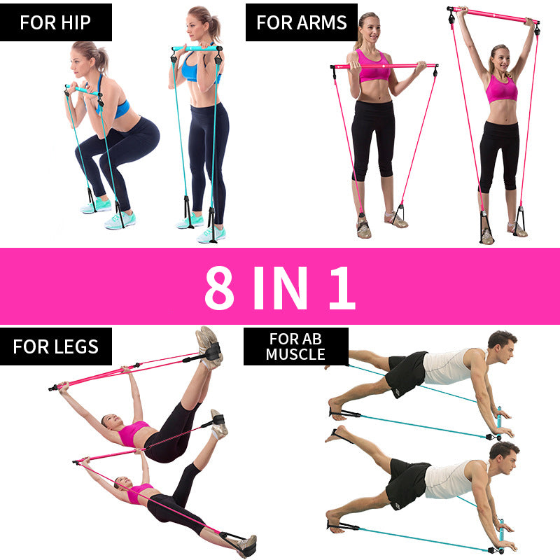 8 exercises Portable Pilates Bar Resistance Bands Pull-ups