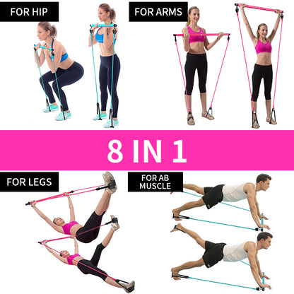 8 exercises Portable Pilates Bar Resistance Bands Pull-ups