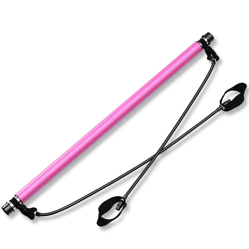 Pink Portable Pilates Bar Resistance Bands Pull-ups greenaty