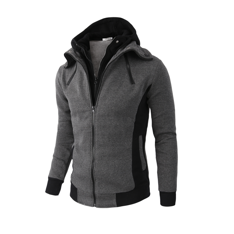 dark grey High-Necked Hooded Jacket for Men greenaty