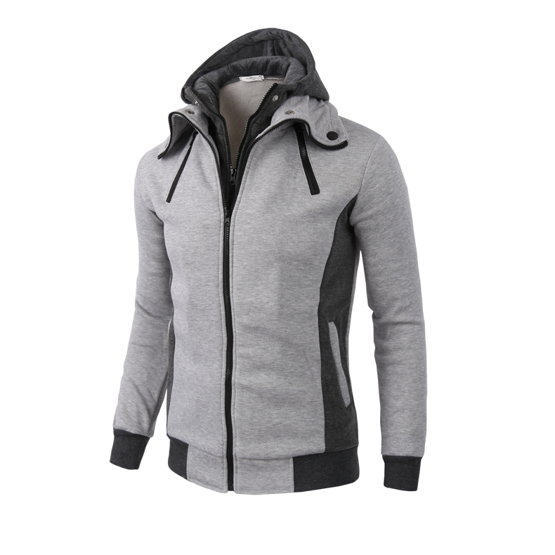 light grey High-Necked Hooded Jacket for Men greenaty