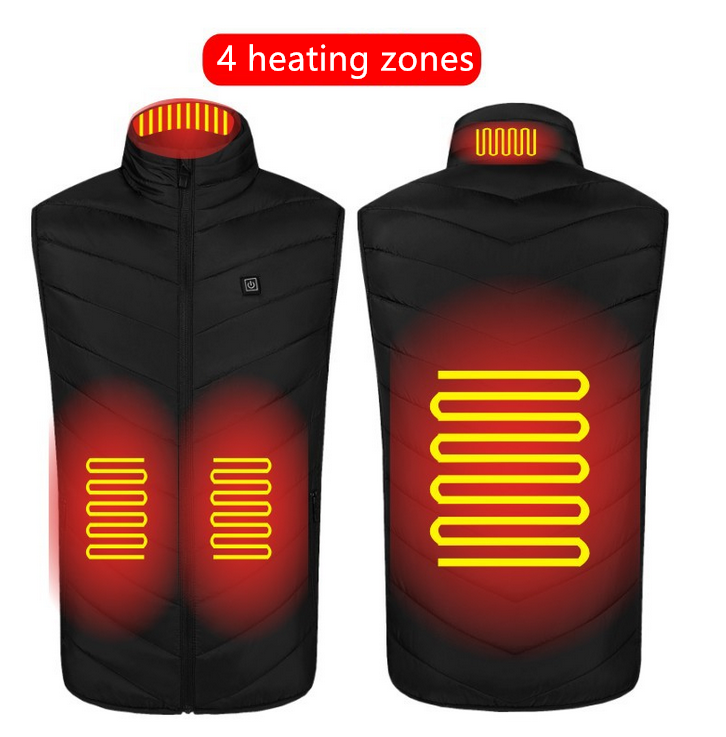 Black 4 Heated Vest Washable USB Charging greenaty