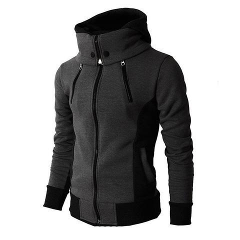 High-Necked Hooded Jacket for Men dark grey greenaty